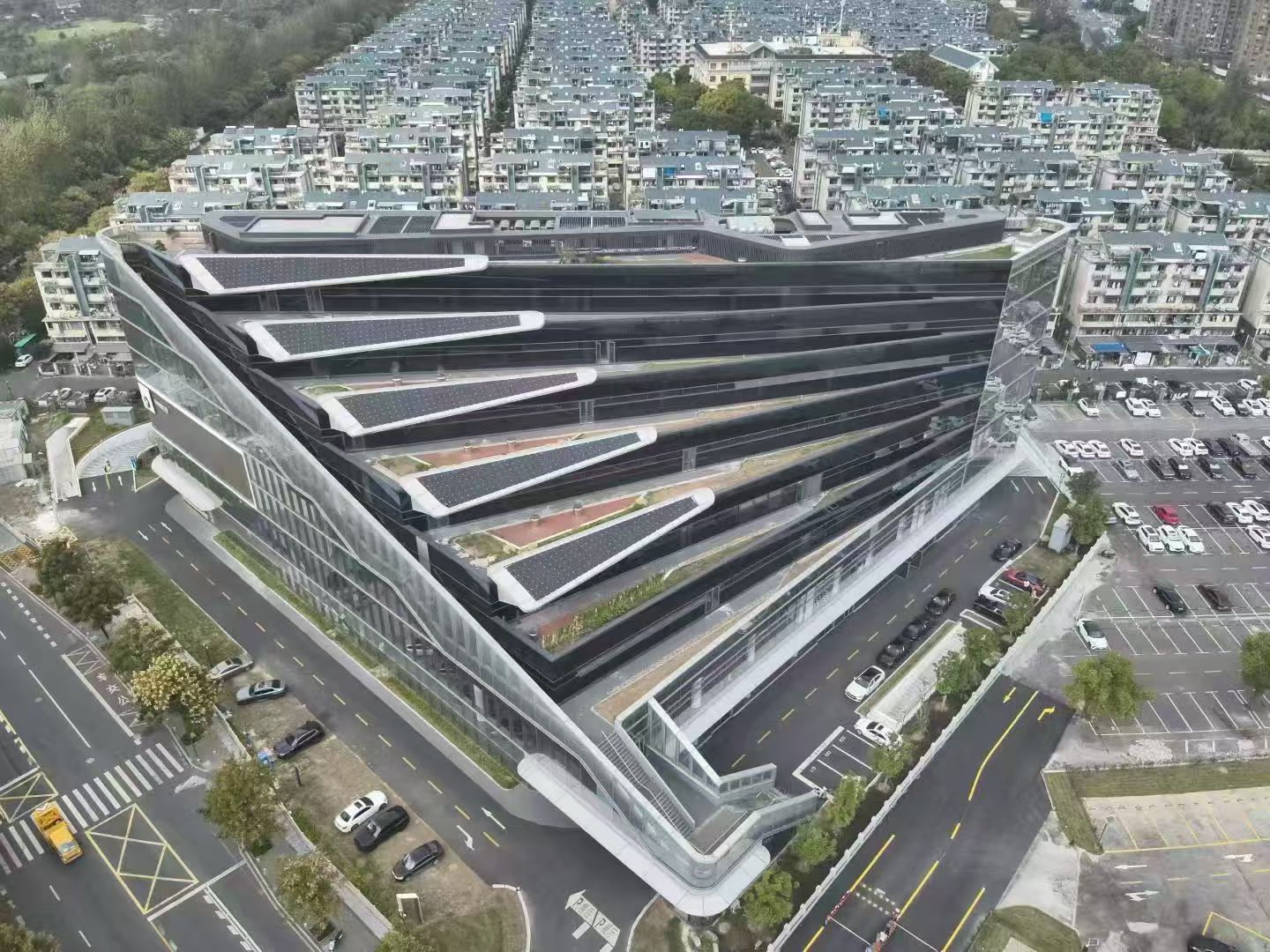 Multi-tier Building PV - Side View, Urban Background
